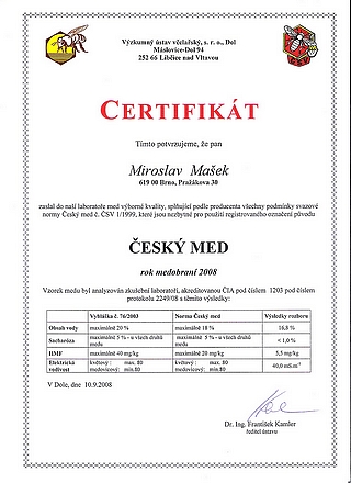 Certifikát med květový 2008