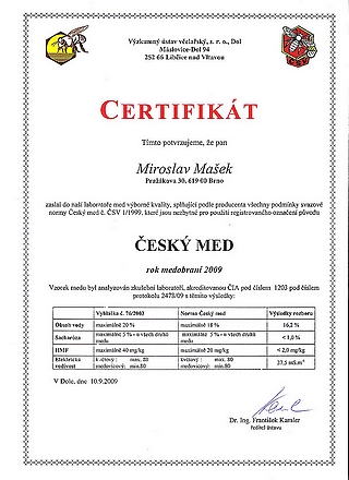 Certifikát med kvetový 2009
