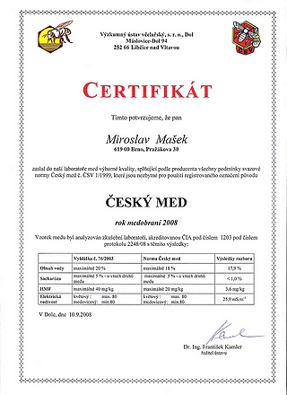 Certifikát med květový pastový 2008