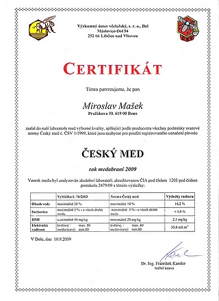 Certifikát med kvetový pastový 2009