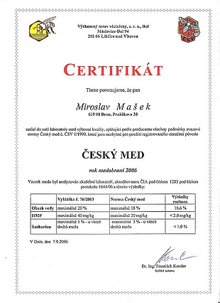 Certifikát med květový pastový 2006