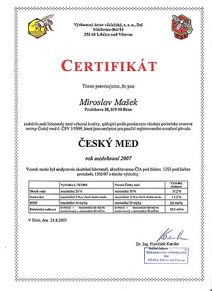 Certifikát med květový pastový 2007