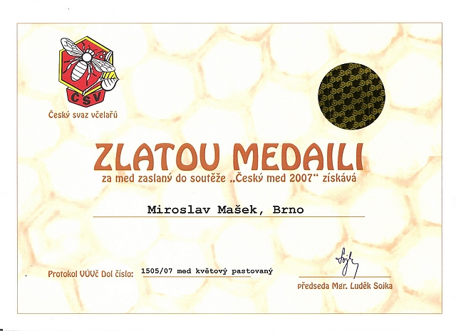 Zlatá medaile med květový pastový 2007