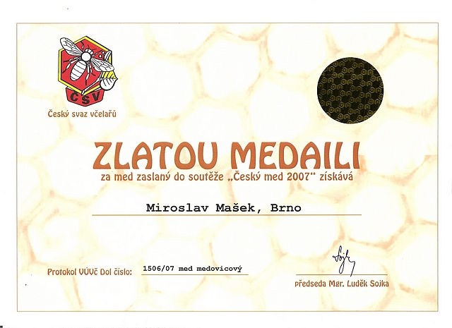 Zlatá medaile med medovicový 2007